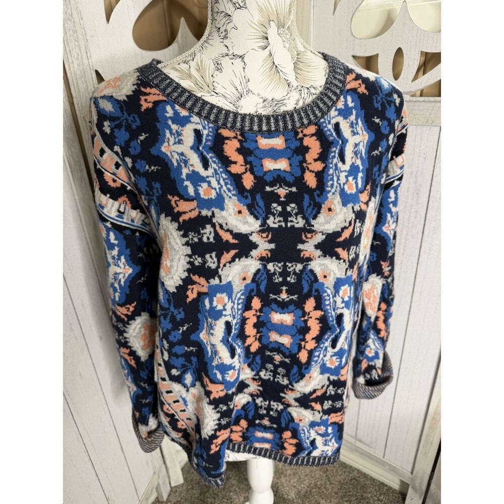 Anthropologie MOTH Cabine Pullover Sweater Colorful Blue Orange Size Large